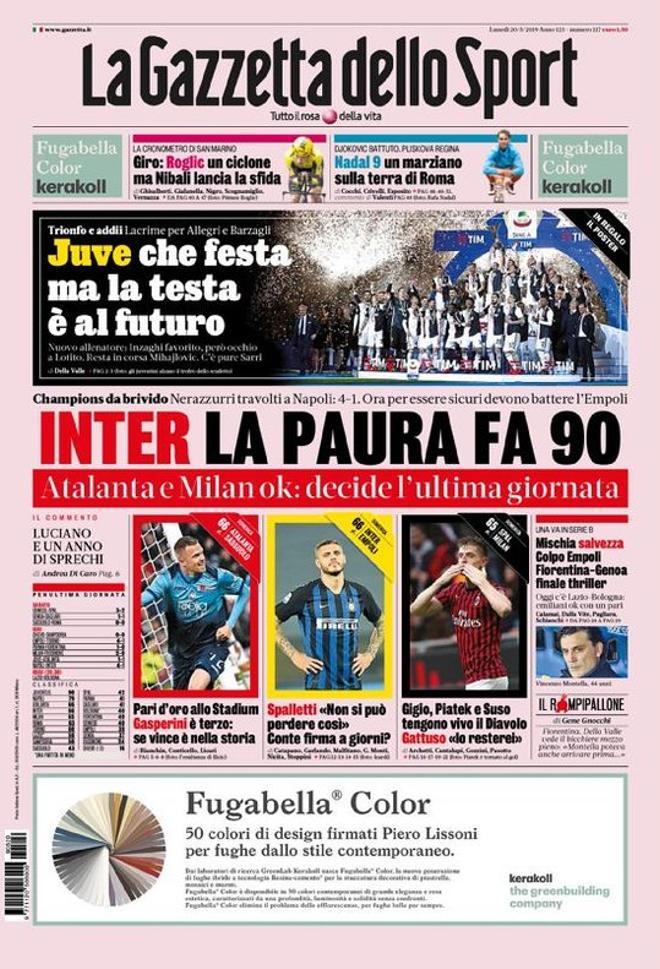 Esta es la portada de La Gazzetta dello Sport del 20 de mayo