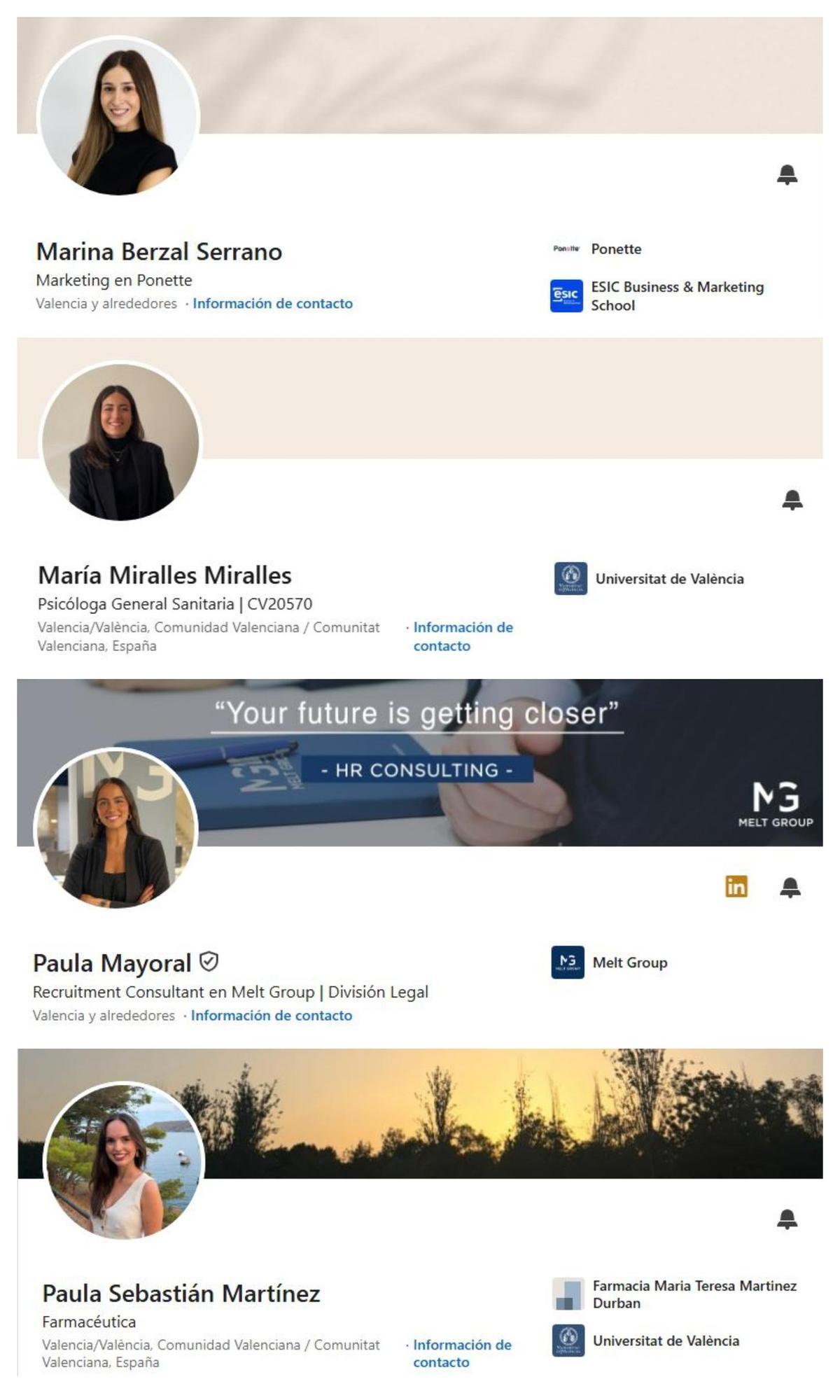 Perfiles en LinkedIn de algunas de candidatas a FMV2027