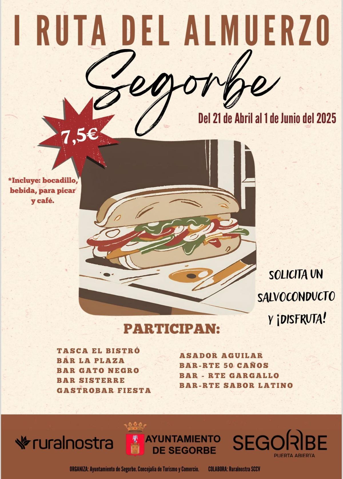 Cartel anunciador de la Rura del Almuerzo de Segorben con los establecimientos participantes.