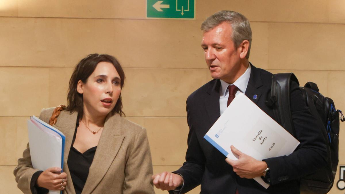 María Jesús Lorenzana y Alfonso Rueda tras la reunión del Consello da Xunta.