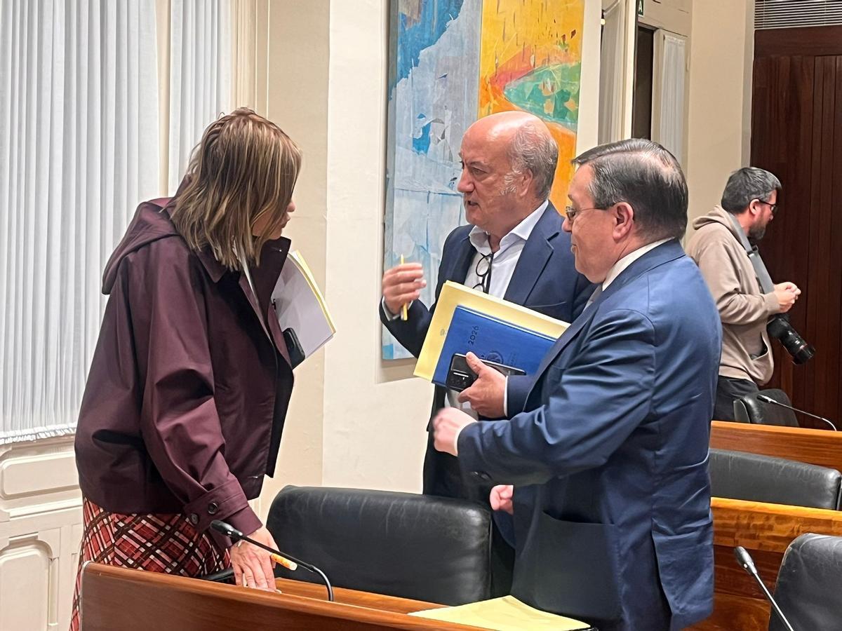 Covadonga Tomé habla con los diputados del PP Luis Venta y Rafael Alonso.