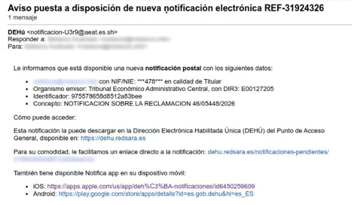 El mensaje fraudulento