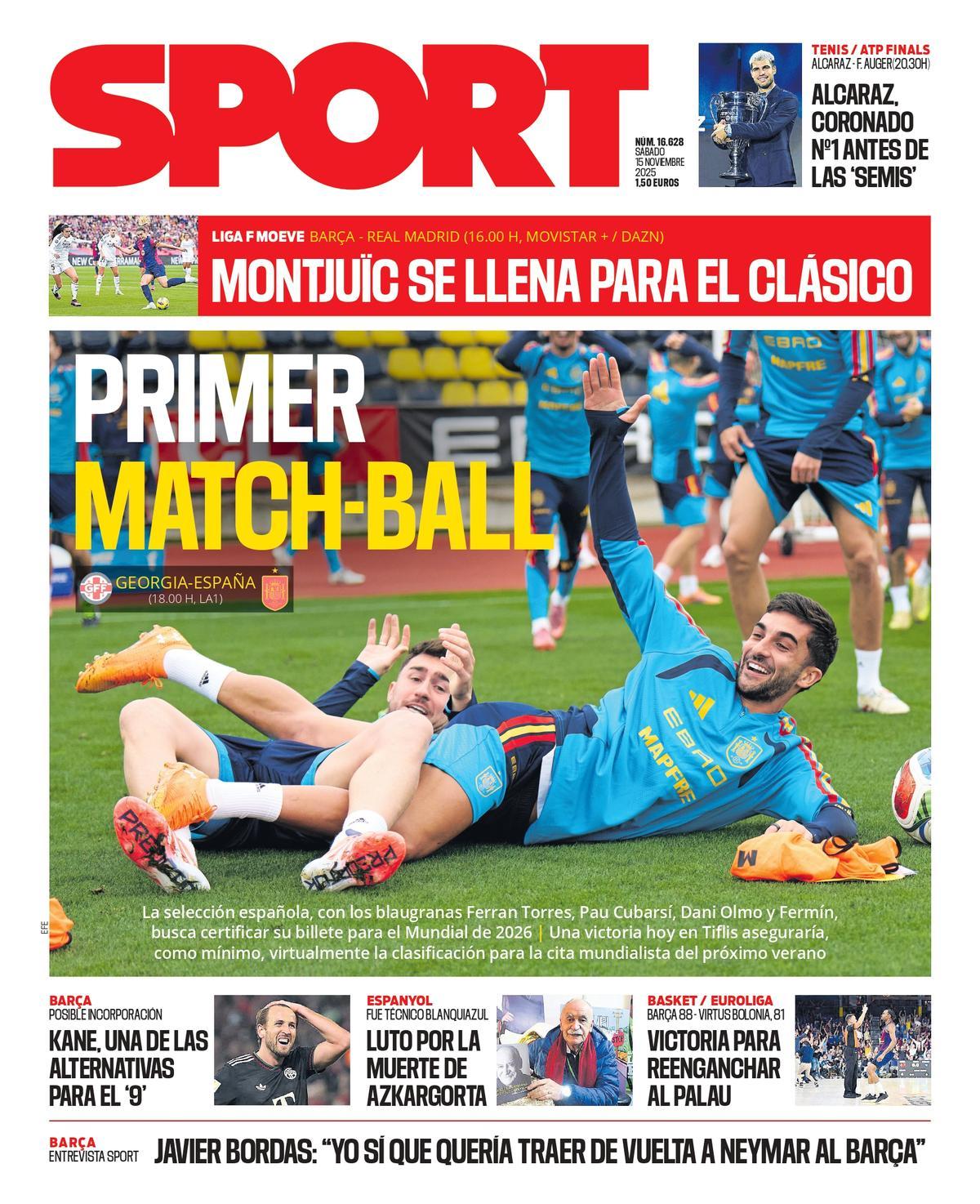 Esta es la portada de SPORT de hoy sábado, 15 de noviembre de 2025