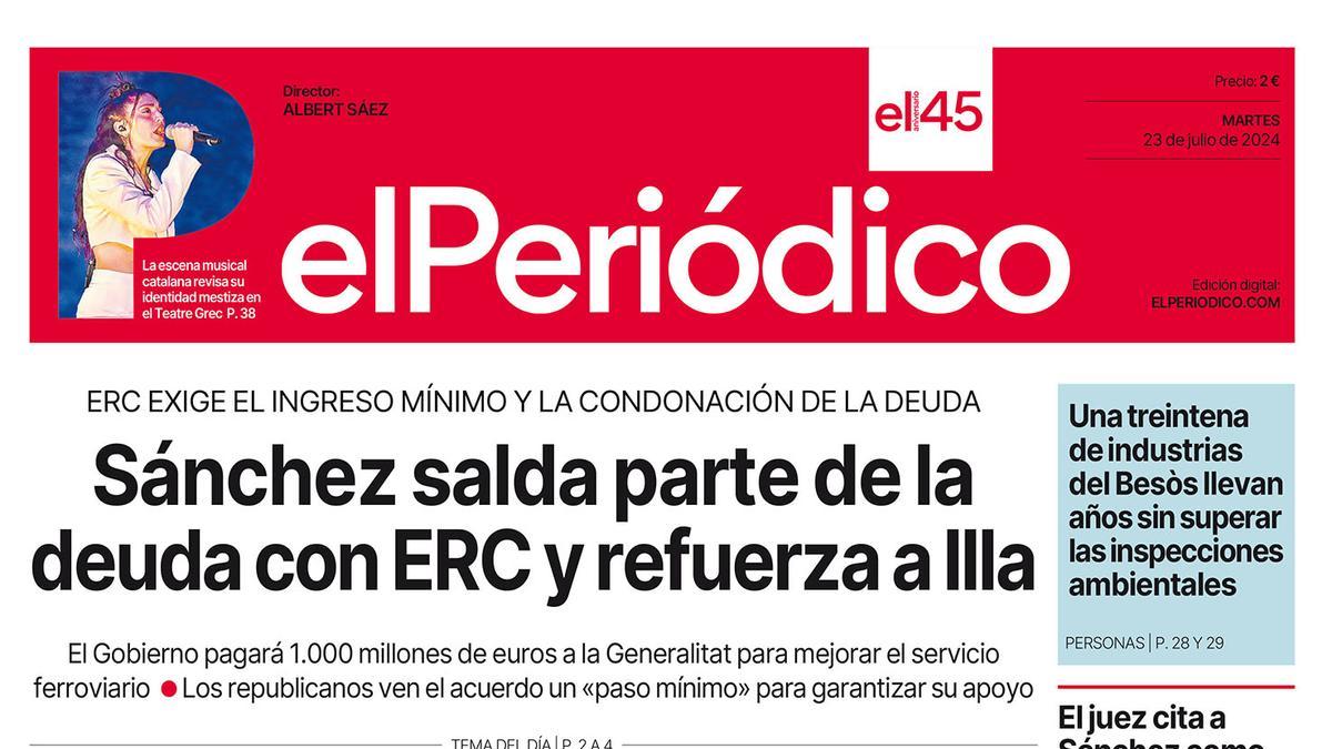 La portada de EL PERIÓDICO del 23 de julio de 2024