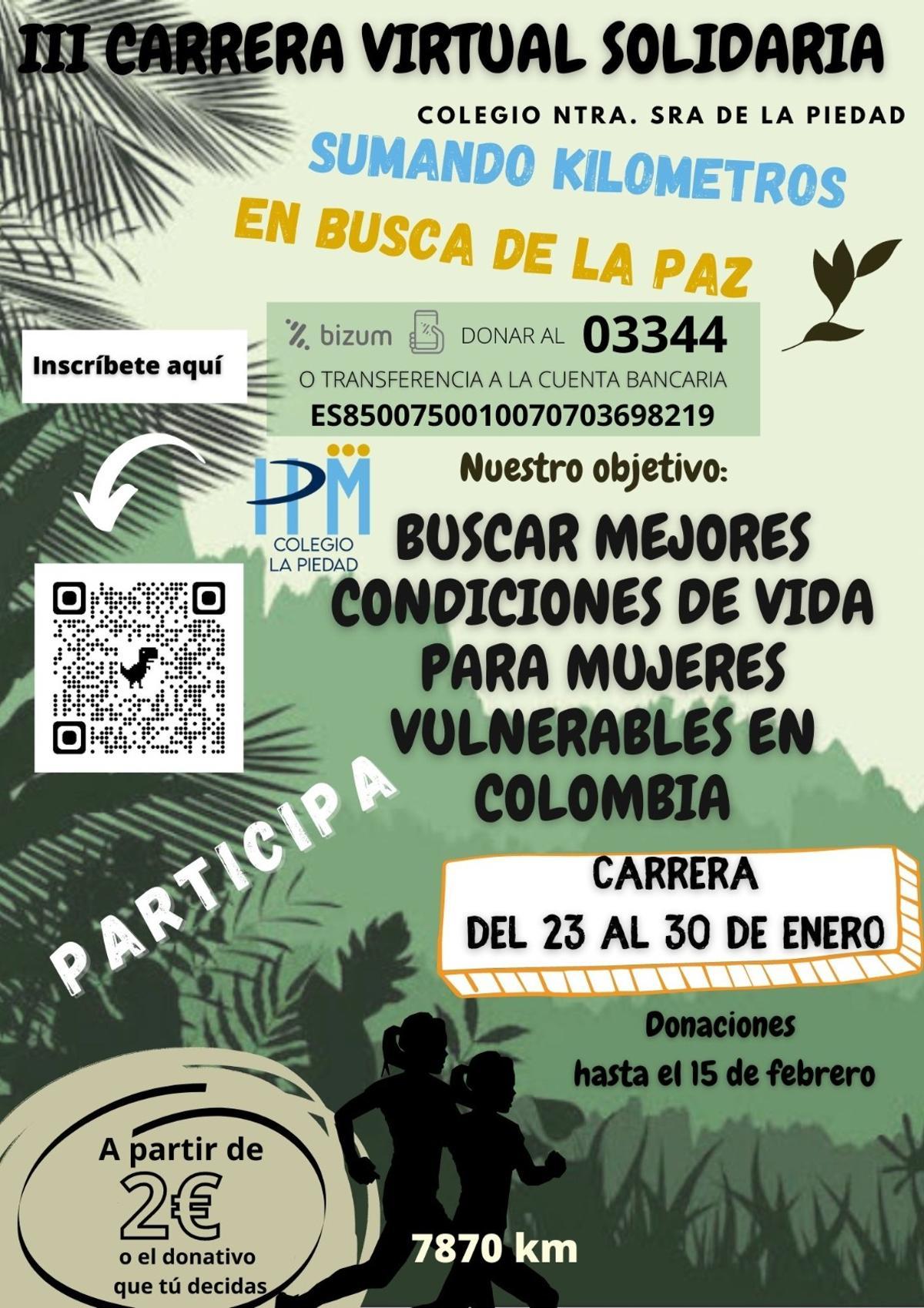 Cartel de la tercera Carrera Virtual Solidaria, del colegio Nuestra Señora de la Piedad.