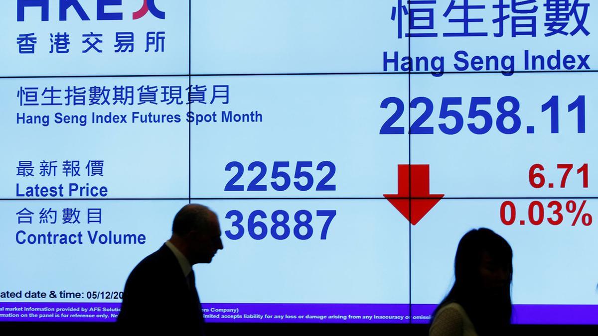 Un panel sobre la marcha del índice Hang Seng, en la Bolsa de Hong Kong.
