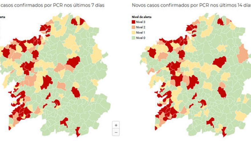 Captura del mapa-semáforo Covid en la web del Sergas, hoy.