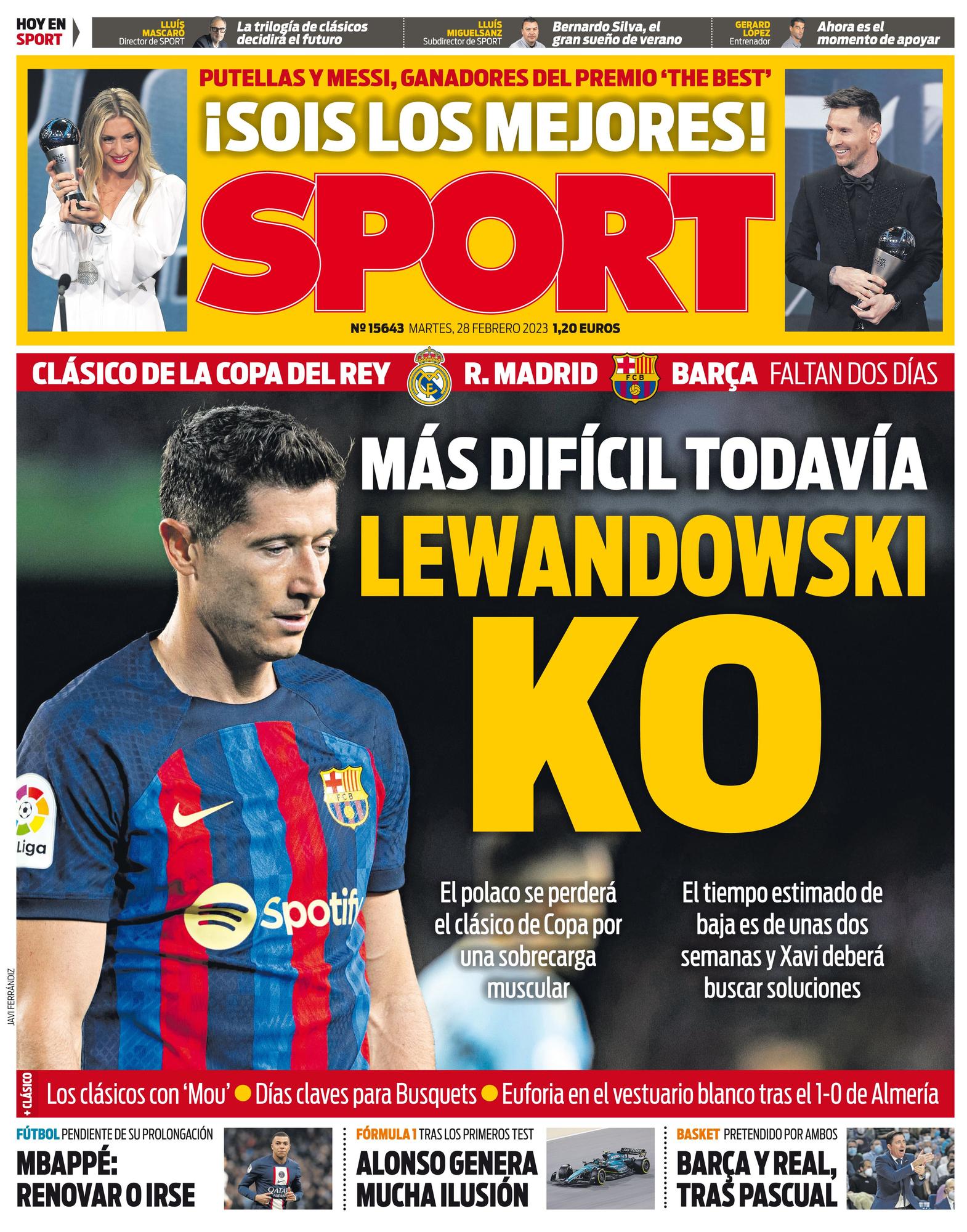 Esta es la portada de SPORT de hoy, 28 de febrero