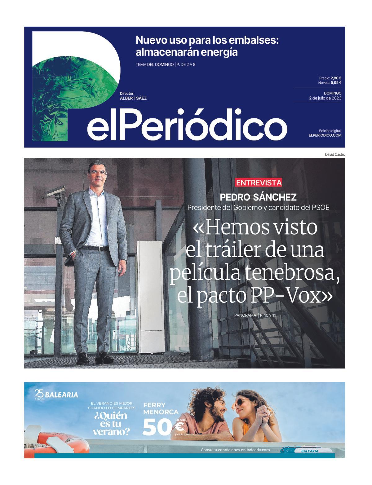 La portada d’EL PERIÓDICO del 2 de juliol del 2023
