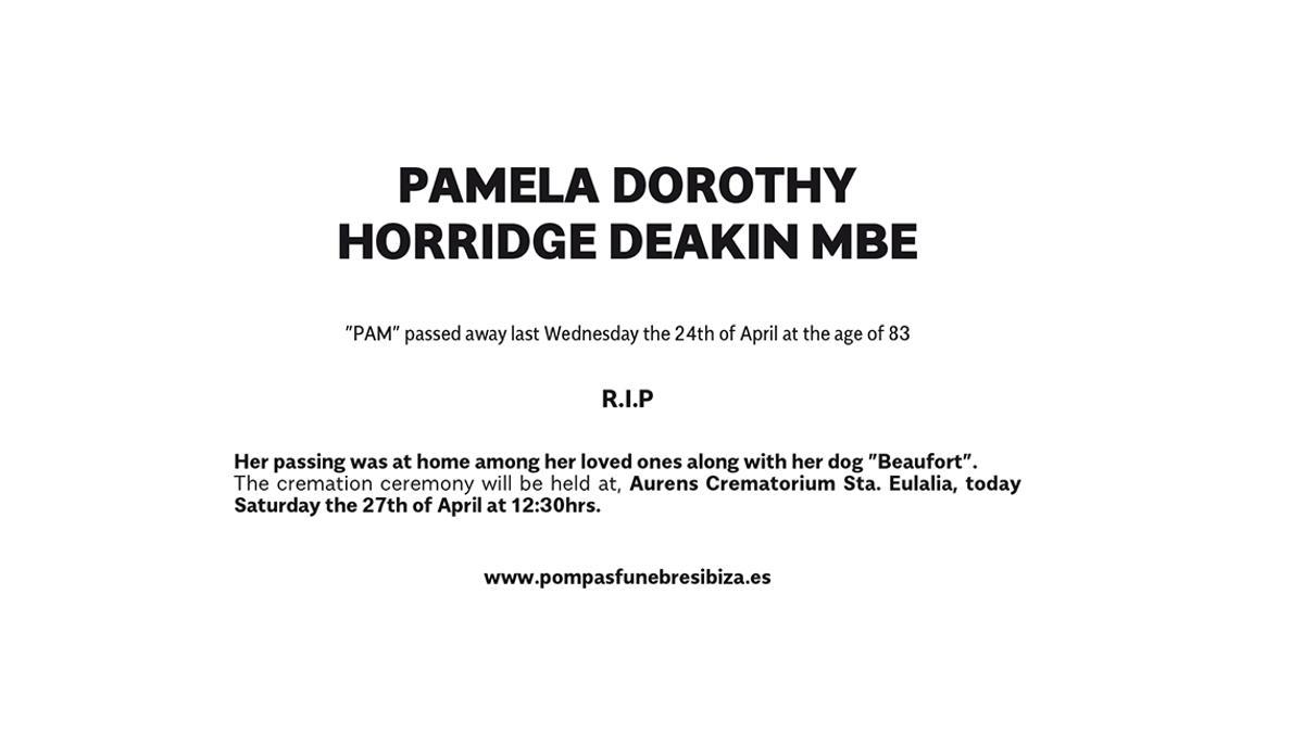 Esquela Pamela Dorothy Horridge