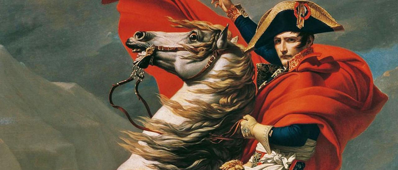 Napoleón Bonaparte cruzando os Alpes (1800), cadro pintado por Jacques-Louis David entre 1801-1805 (versión de Belvedere).