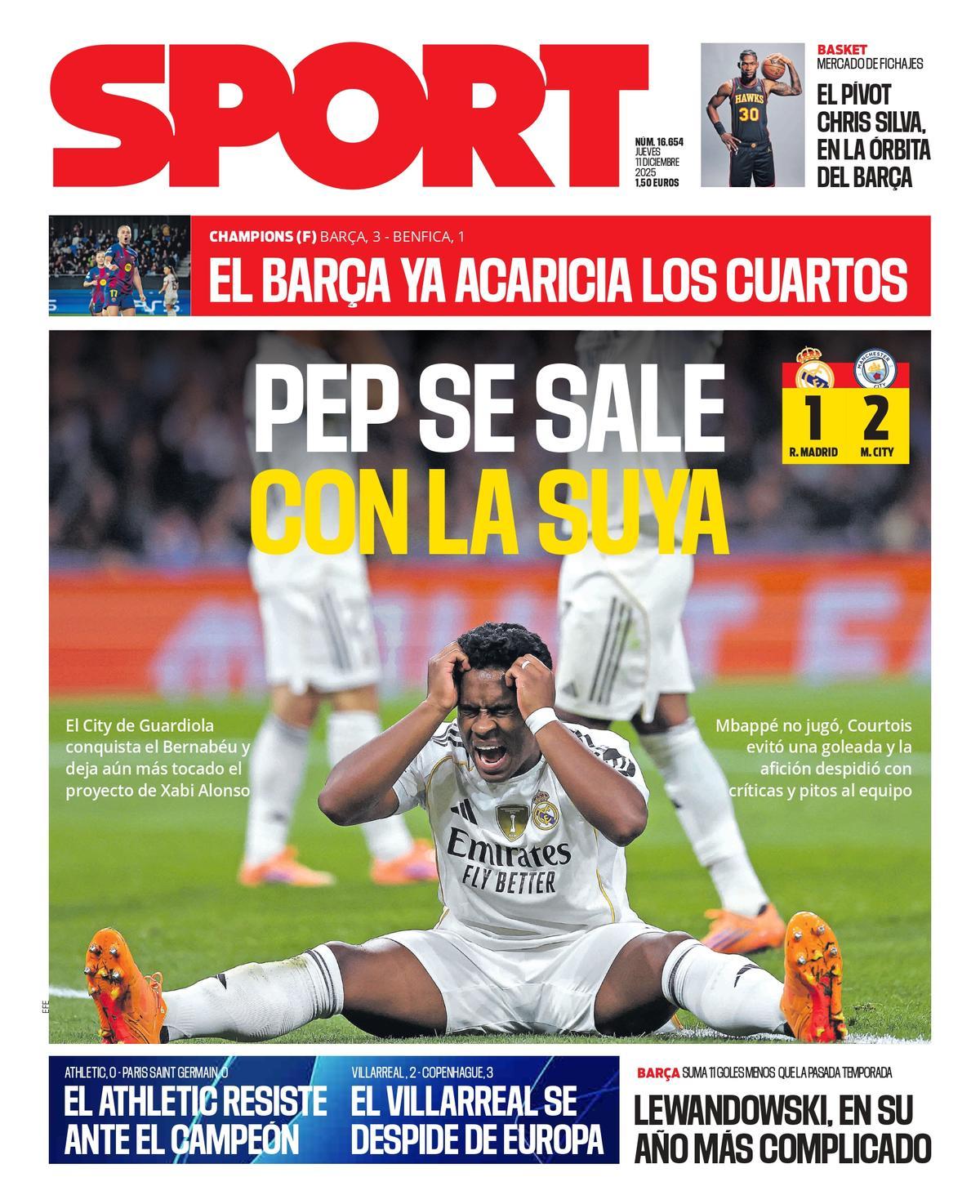 Esta es la portada de SPORT de hoy, 11 de diciembre de 2025
