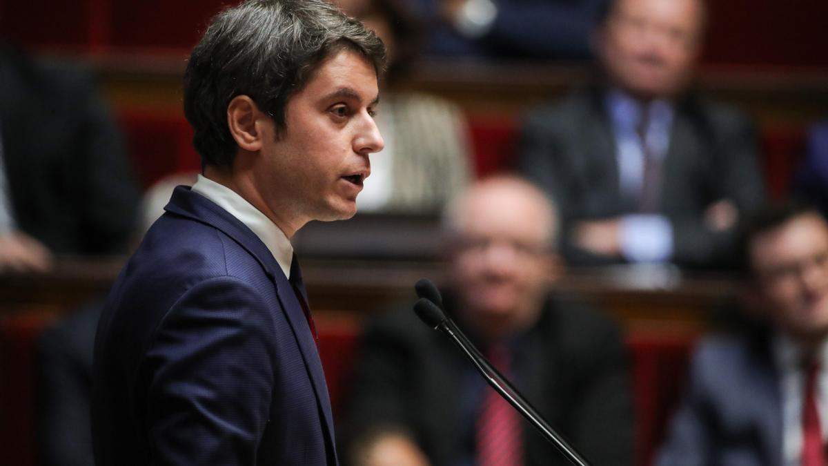 El primer ministro francés, Gabriel Attal, este martes durante su discurso ante la Asamblea Nacional.