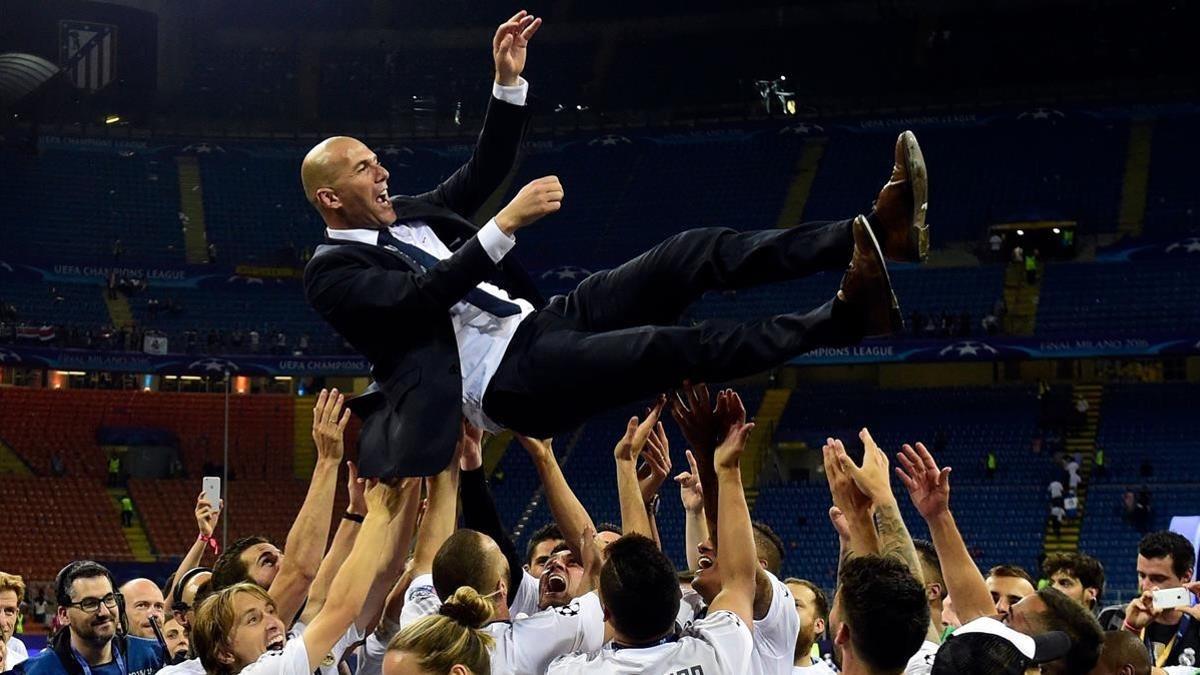 El Real Madrid durante la celebración de su última Champions League