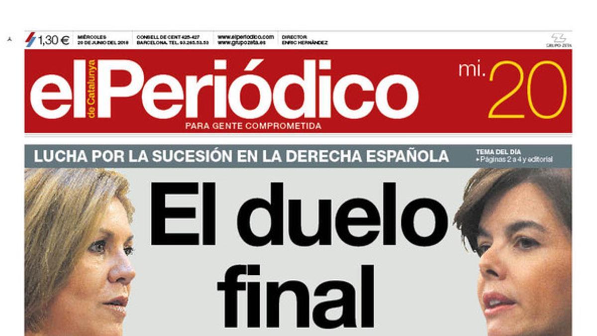 La portada de EL PERIÓDICO del miércoles, 20 de junio del 2018.