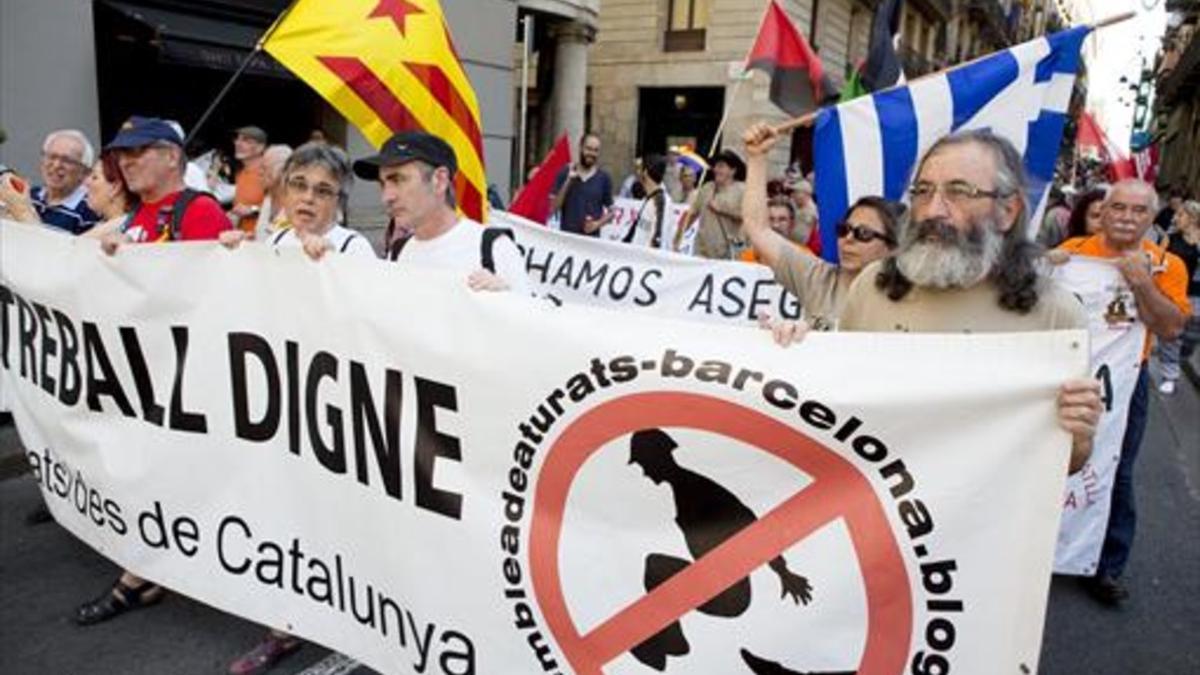 Protesta 8 Marcha contra la precariedad laboral en Barcelona, en julio del 2015.