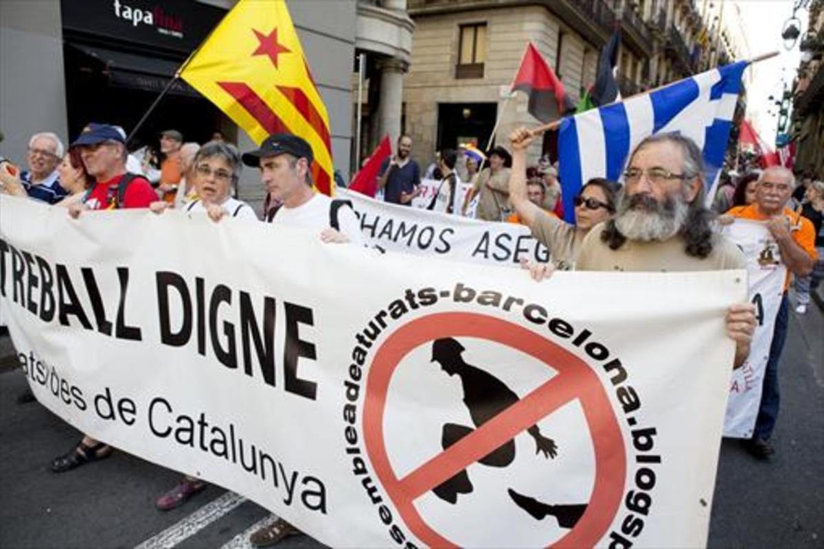 Marcha contra la precariedad laboral en Barcelona, en julio del 2015.