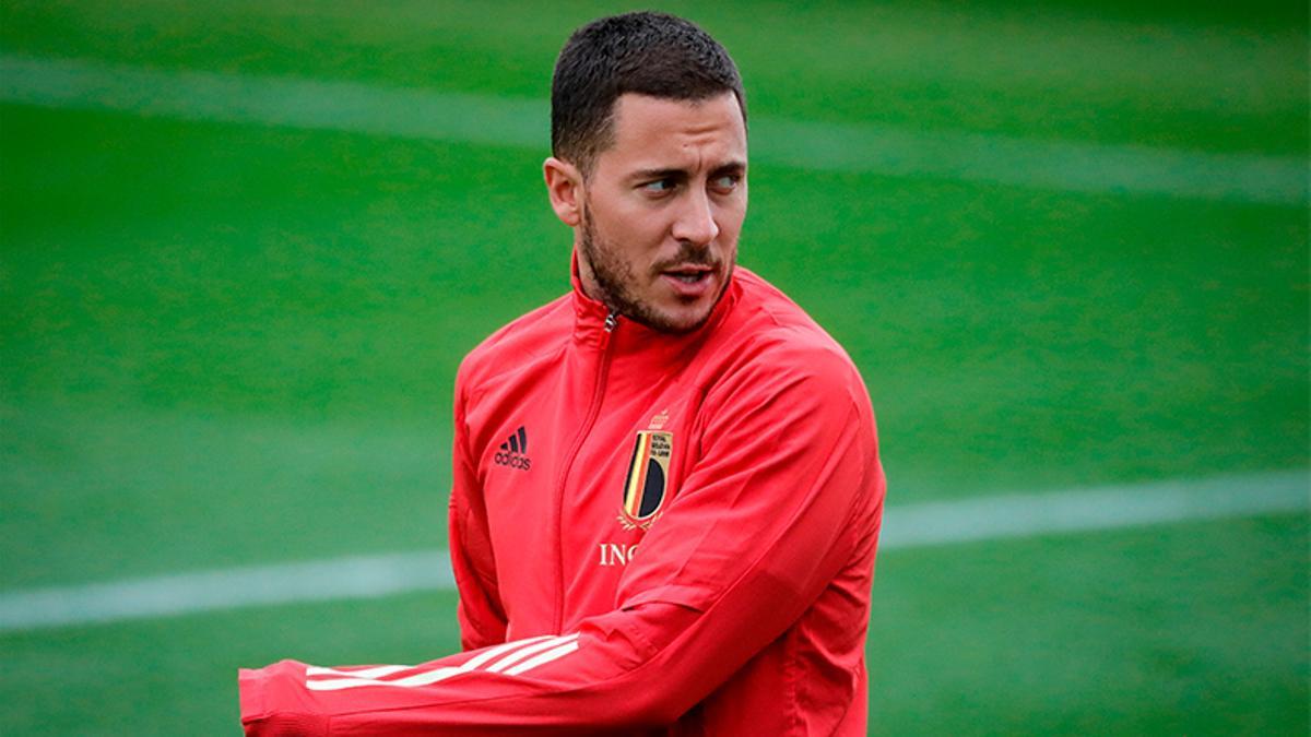 Hazard, durante un entrenamiento con Bélgica