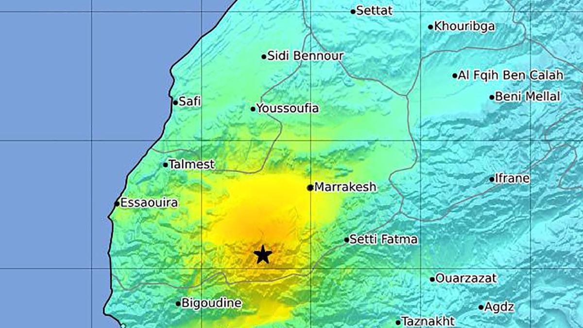 Mapa del United States Geological Survey de la zona de Marruecos en la que sucedió el terremoto