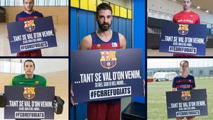 Las secciones profesionales del Barça, con los refugiados