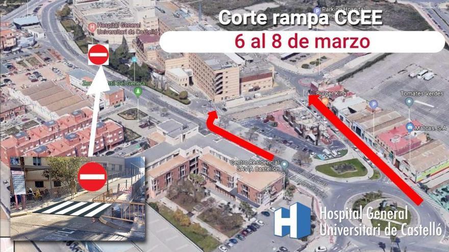 La rampa de consultas externas del Hospital General de Castelló cierra por obras