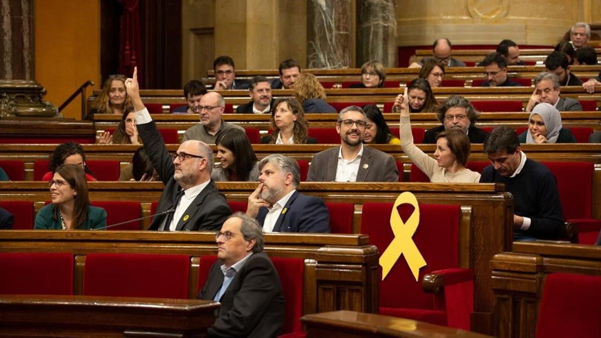 El presidente de la Generalitat, Quim Torra, en el pleno del Parlament este jueves.
