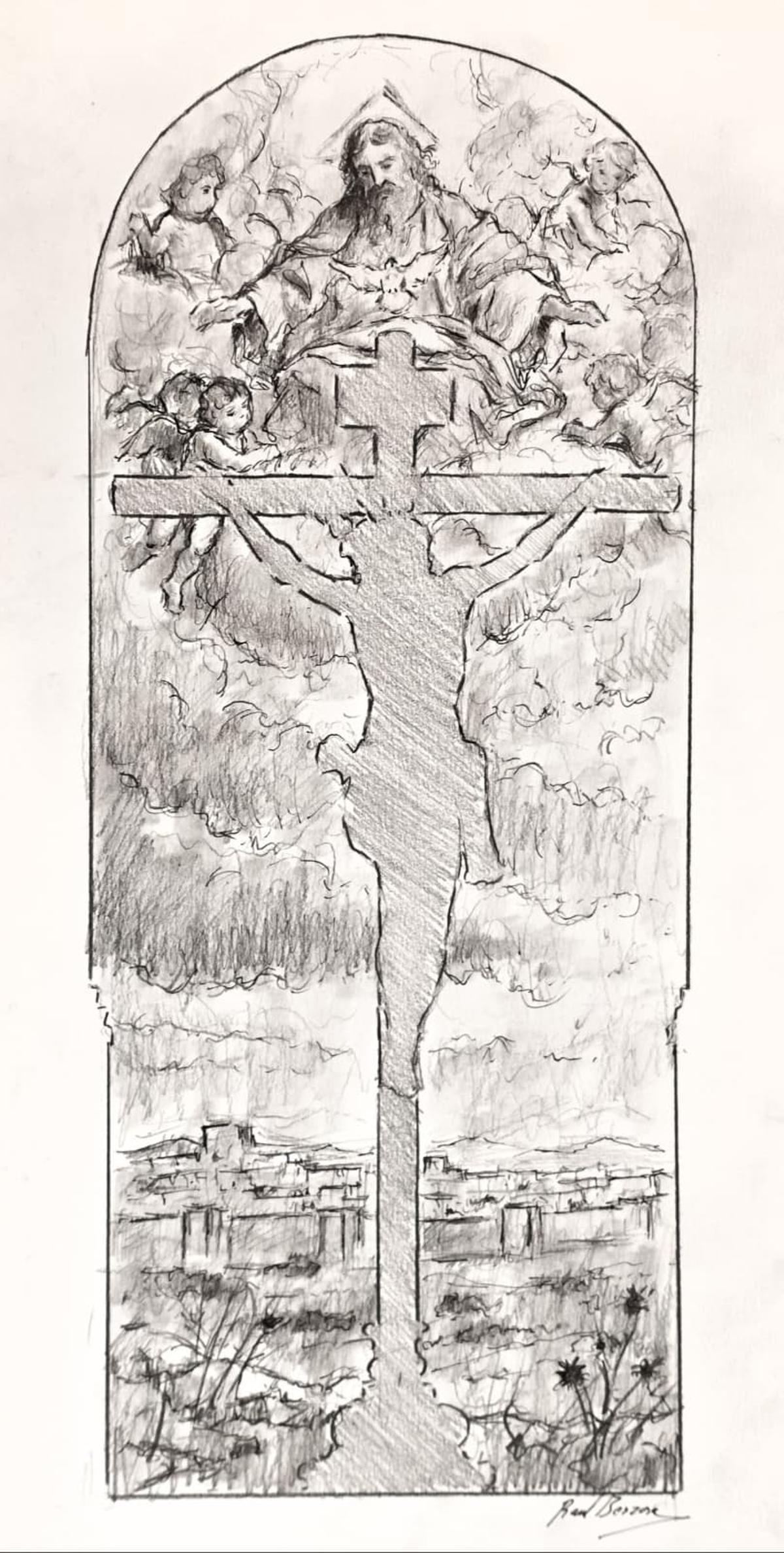 Boceto de la pintura moral que ejecutará Raúl Berzosa en el oratorio de las Penas.