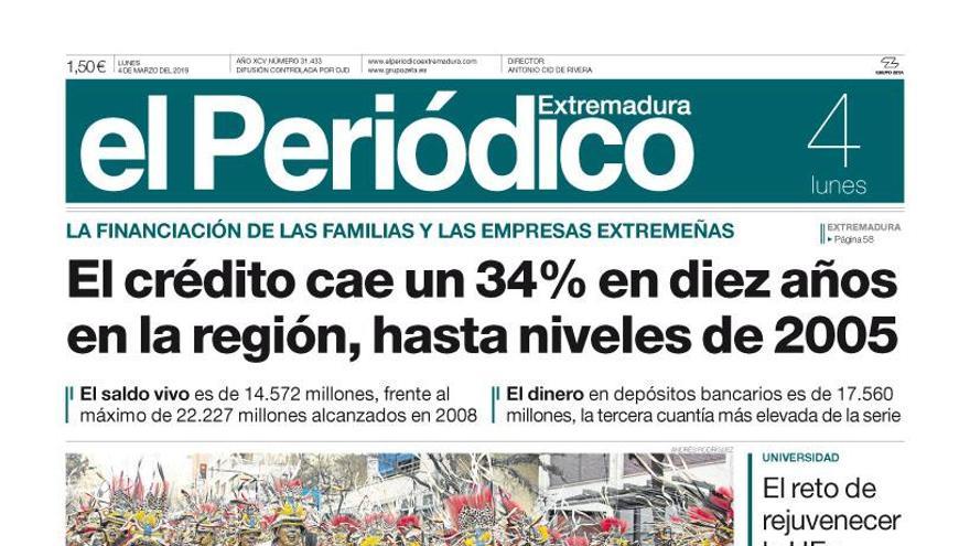 Esta es la portada de EL PERIÓDICO EXTREMADURA correspondiente al día 4 de marzo del 2019