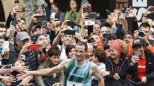 Kilian Jornet durante su triunfo en la Zegama-Aizkorri.