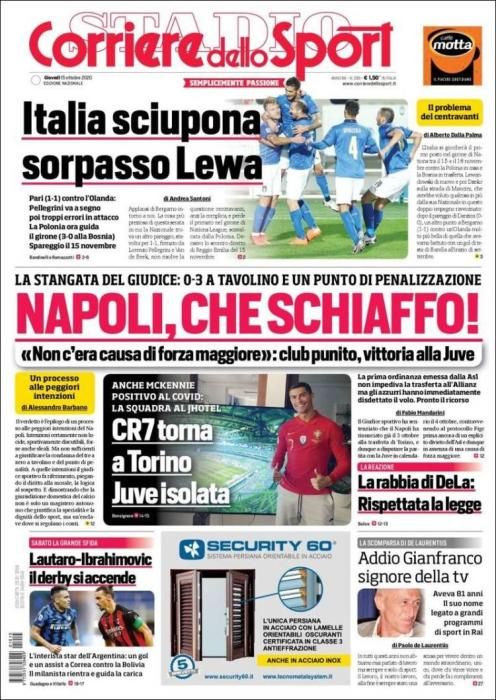 Portada CORRIERE DELLO SPORT 15 octubre 2020