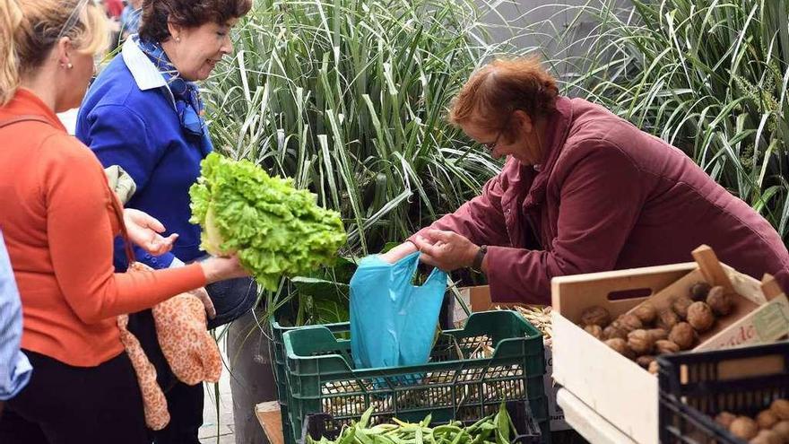 Venta de productos agrícolas en el mercado de Betanzos.