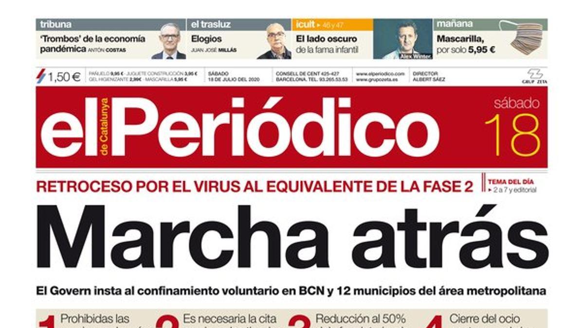 La portada de EL PERIÓDICO del 18 de julio.