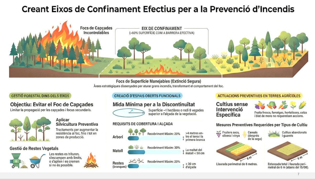Els eixos de confinament han de servir per a baixar el foc de capçades a terra per a poder-lo combatre