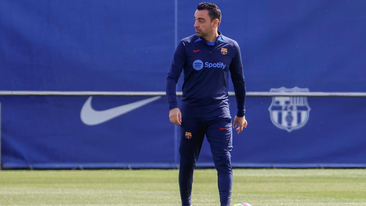 Xavi, en el entrenamiento previo del Barça a la visita del Girona al Camp Nou.