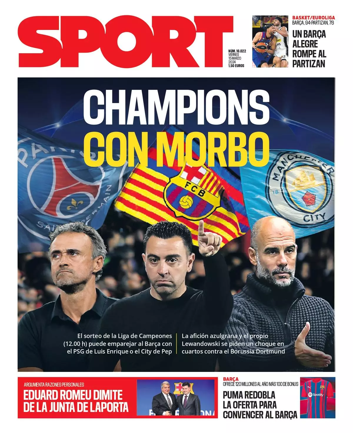 La portada SPORT de hoy, 15 de marzo de 2024