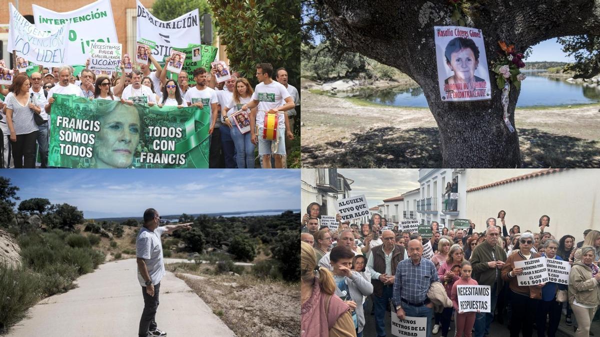 Imágenes de carteles y marchas en la búsqueda de Francisca Cadenas y Rosario Cáceres.