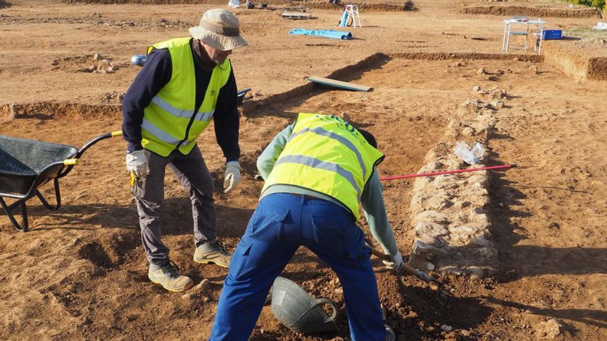 Dos operarios, en el yacimiento arqueológico donde hallaron los restos.  | MEDITERRÁNEO