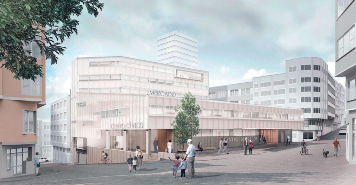 Recreación virtual de la conversión del mercado de Santa Lucia en centro de salud, según el proyecto de Burgos &amp; Garrido.