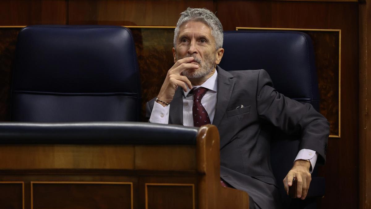 El ministro de Interior, Fernando Grande-Marlaska, durante una sesión plenaria en el Congreso de los Diputados