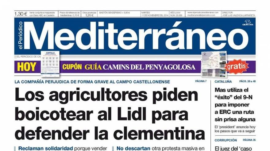 El enfado de los agricultores con Lidl, en la portada de Mediterráneo