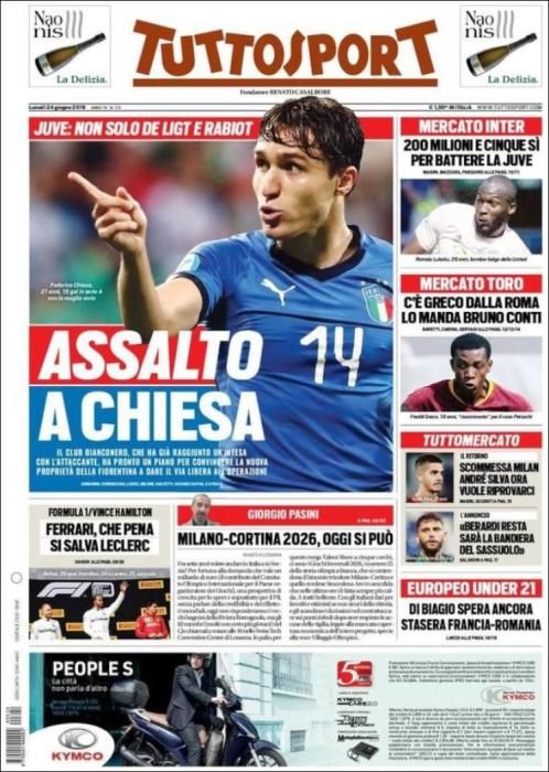 Portada TUTTOSPORT lunes 24 de junio de 2019.