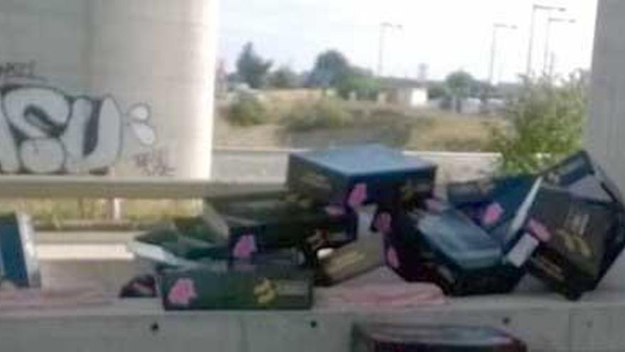 Parte de la carga perdida por un camión de la murciana El Mosca, en un fotograma de uno de los vídeos.