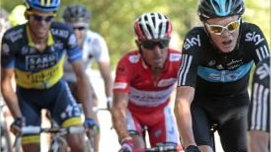 Contador, Rodríguez i Froome, durant l&#039;ascensió  al Fort de Rapitán (Jaca).