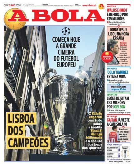 Portada A BOLA miércoles 12 agosto 2020