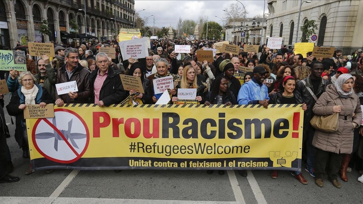 Manifestación contra el racismo en Barcelona.