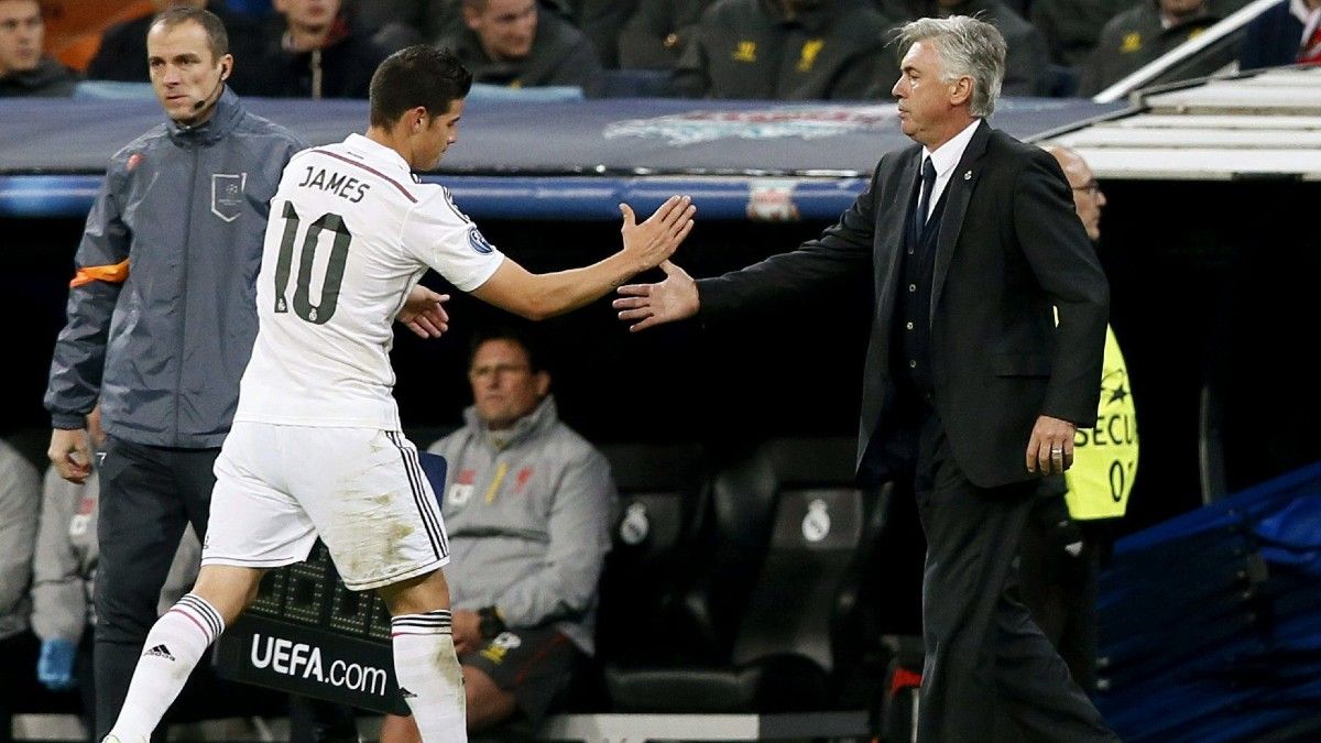 James Rodríguez y Carlo Ancelotti coincidieron en el Real Madrid la temporada 2014/15