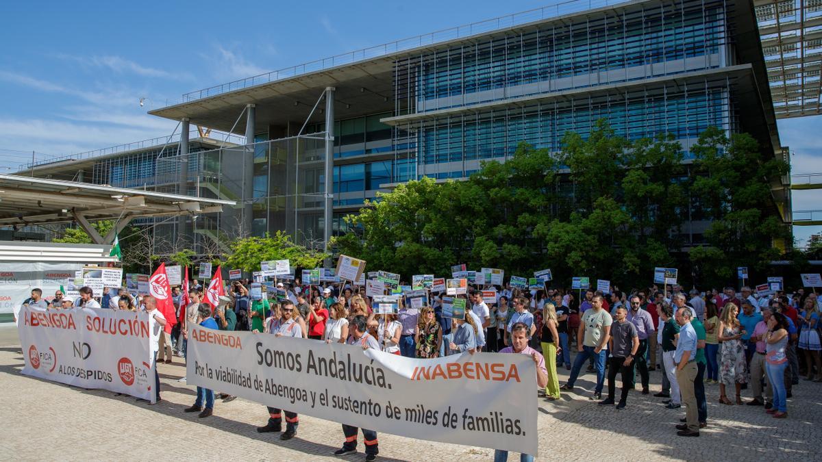 Una protesta de trabajadores de Abengoa.