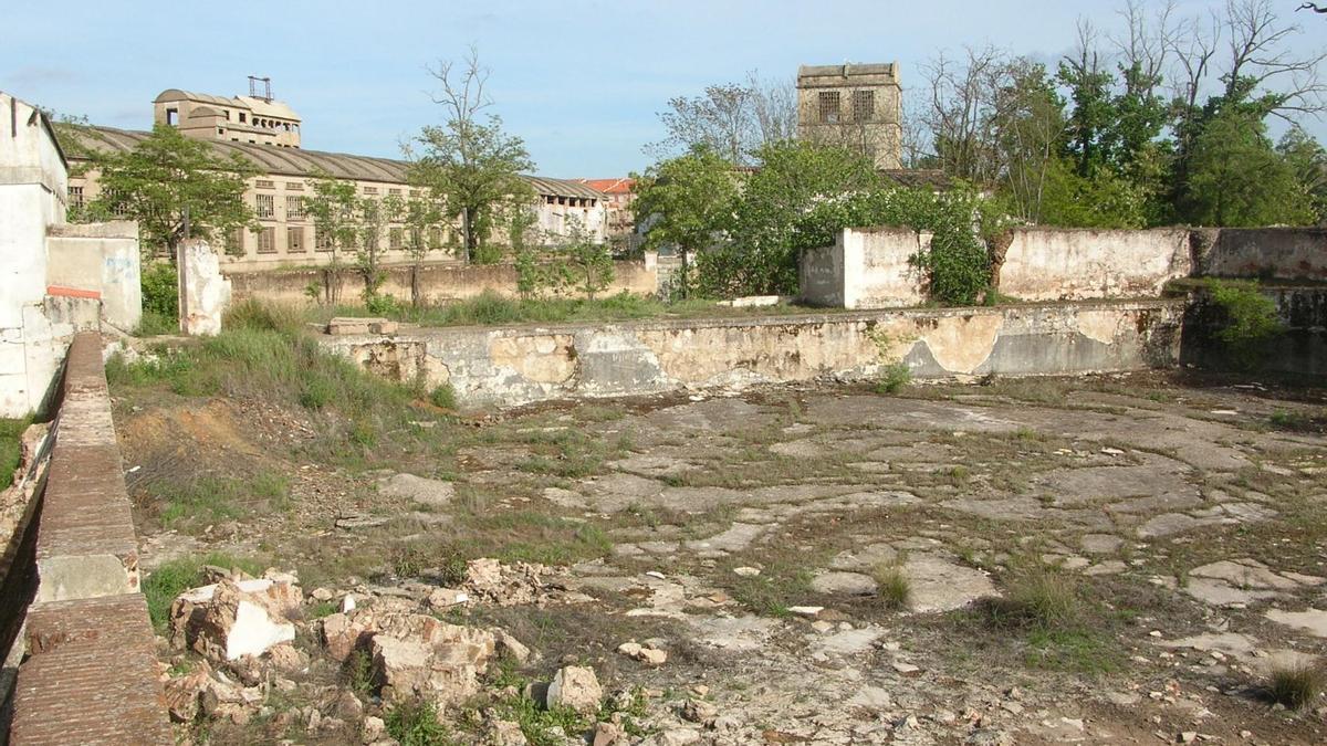 La piscina con solarium, hoy en ruinas.