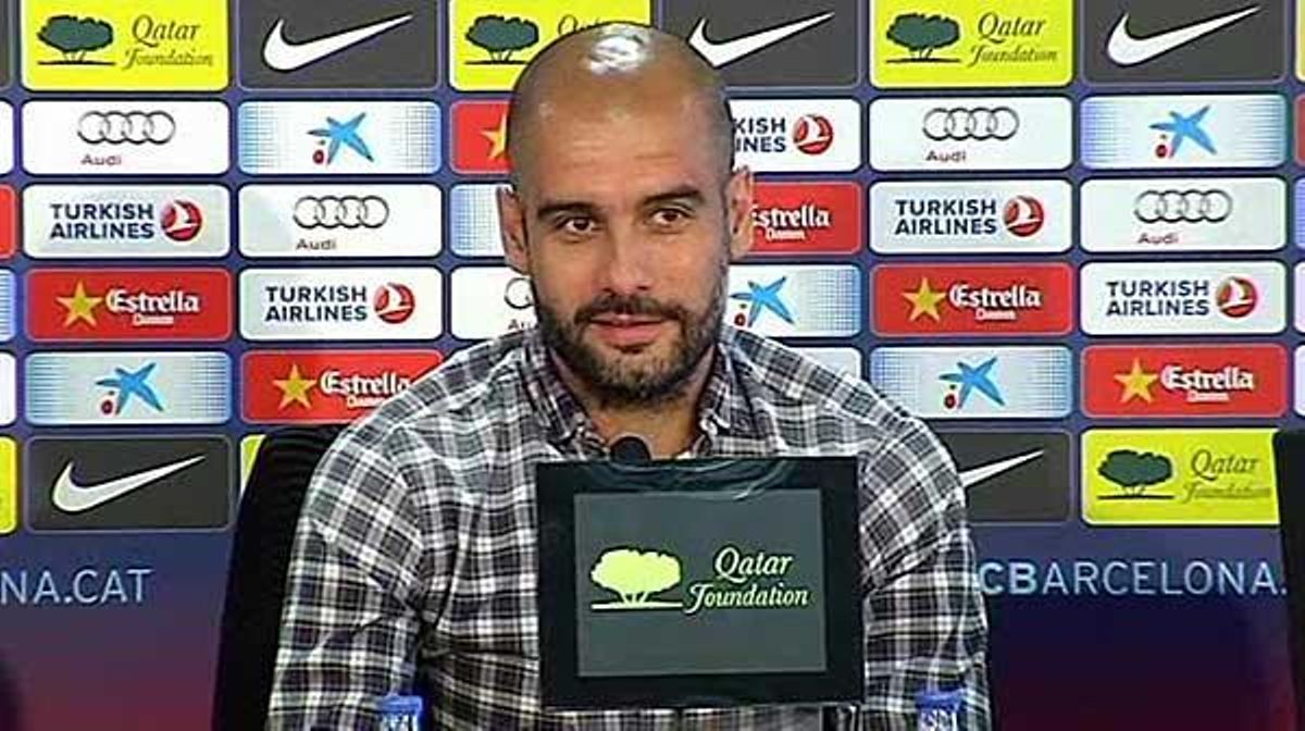 Agraeixo els elogis del Reial Madrid, assegura Guardiola en la seva última roda de premsa.