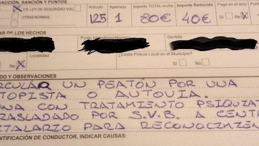 Denuncian presiones a guardias civiles para multar con 80 euros a un paciente psiquiátrico por caminar por la autovía